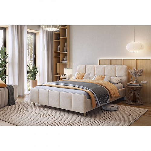 Кровать Грета 160х200 песок алькантара (велюр)