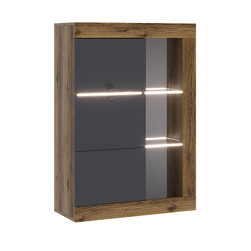 Шкаф-витрина универсальная ПРАГА Дуб делано/Графит софт