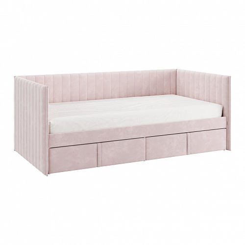 Кровать с ящиками Твикс (Софа) 90х200 нежно-розовый (велюр)