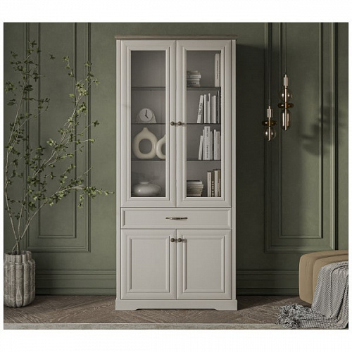 Шкаф с витриной TOSCANA NEW 2V2D1S Персидский жемчуг/Каньон