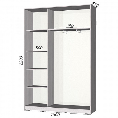 Шкаф-купе Старт 2-дверный без зеркала со вставками 1500 (высота 2200, глубина 450)