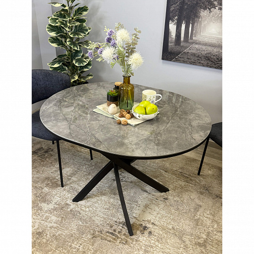 Стол обеденный Kenner R1100s черный/керамика мрамор серый глянец