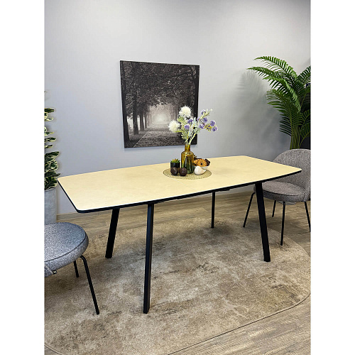 Стол обеденный Kenner AK1400 черный/керамика OKARA LIGHT YELLOW