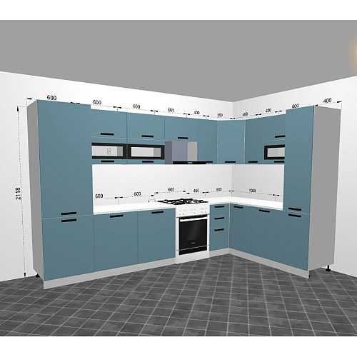 Кухонный гарнитур Ройс 3400х2000 Лазурь софт