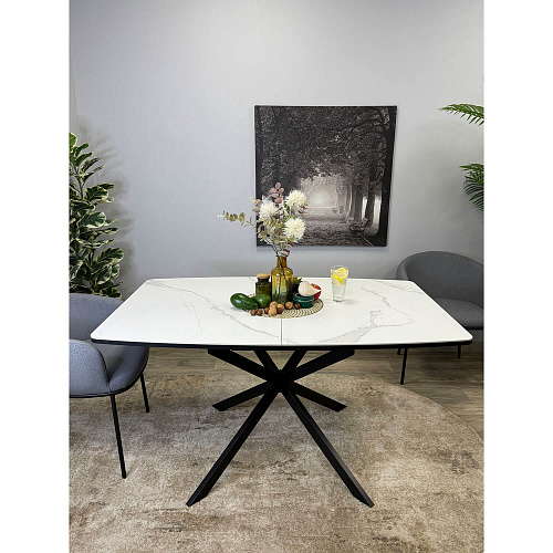 Стол обеденный Kenner BR1400 черный/керамика GLORIA WHITE
