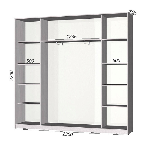 Шкаф-купе Старт 3-дверный без зеркала со вставками 2300 (высота 2200, глубина 450)