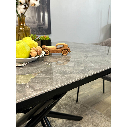 Стол обеденный Kenner DF1250 черный/керамика мрамор серый глянец
