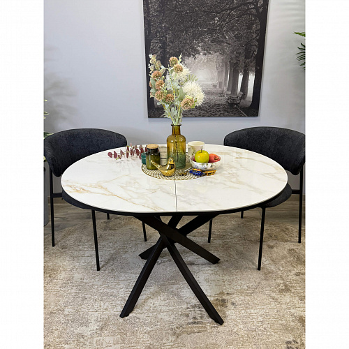 Стол обеденный Kenner R1100s черный/керамика мрамор белый глянец