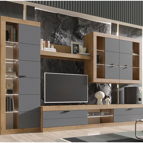 Гостиная ПРАГА №5 Дуб вотан/Графит софт