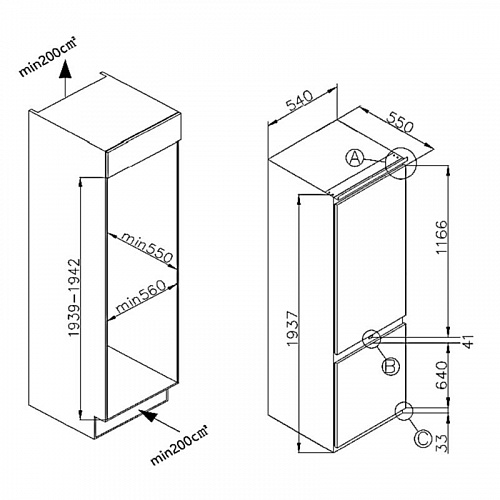Встраиваемый холодильник MAUNFELD MBF19354NFWGR LUX Inverter