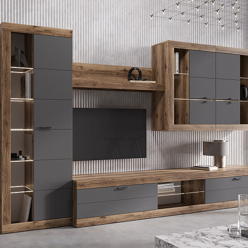 Гостиная ПРАГА №5 Дуб делано/Графит софт