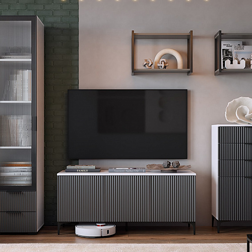 Гостиная Зефир К2 белое дерево/черный муар/графит