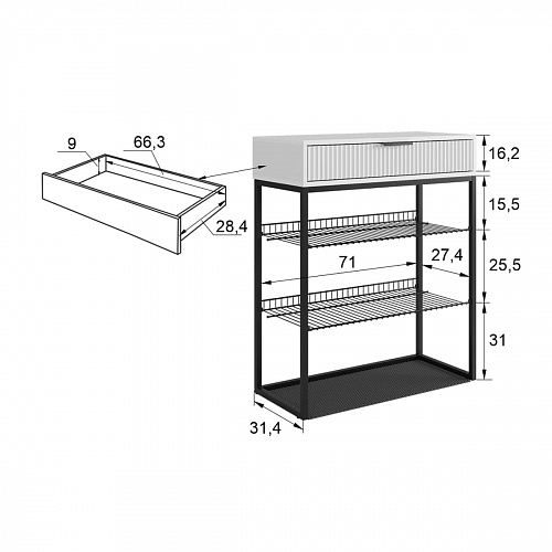 Обувница Вельвет дуб крафт золотой/черный муар