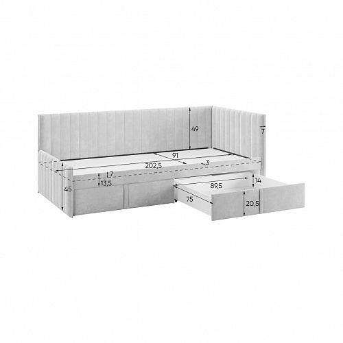 Кровать с ящиками Твикс (Софа) 90х200 латте (велюр)