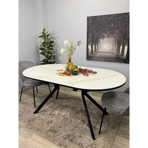 Стол обеденный Kenner DO1200 черный/керамика мрамор белый