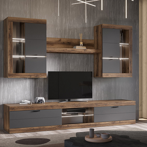 Гостиная ПРАГА №3 Дуб делано/Графит софт