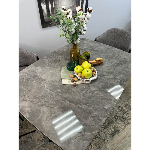 Стол обеденный Kenner DF1250 черный/керамика мрамор серый глянец