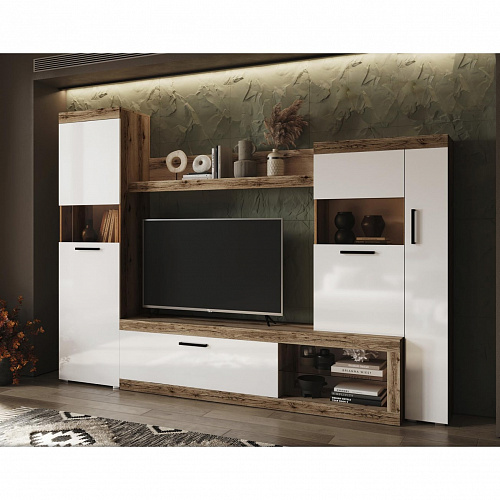 Гостиная Бастон Дуб делано/Белый гладкий