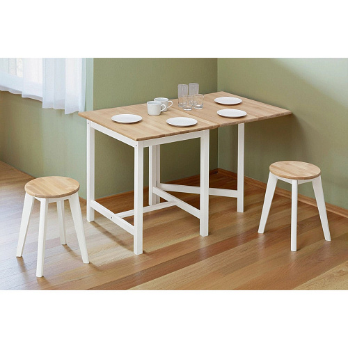 Стол раскладной большой ИДЕЯ массив Бесцветный (Лак)/СНЕГ