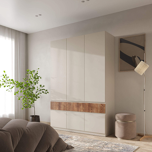 Шкаф НК PIANO 3-х створчатый Кашемир/Каштан