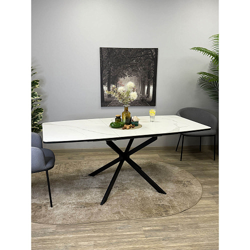 Стол обеденный Kenner BR1400 черный/керамика GLORIA WHITE