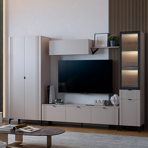 Гостиная Рич К4 кашемир/фрапучино матовый/черный