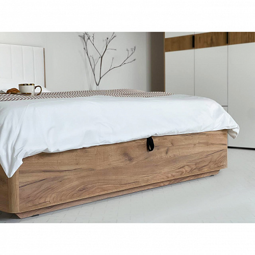 Кровать с подъемным механизмом Адам 160х200 дуб крафт золотой/белоснежный