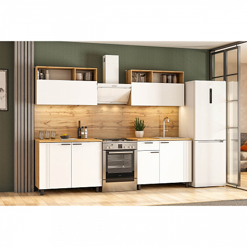 Кухня Монако 2,0 Дуб Золотой/Белый матовый/Дуб Вотан