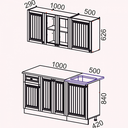 Кухня Хозяюшка 1,5 Акация белая