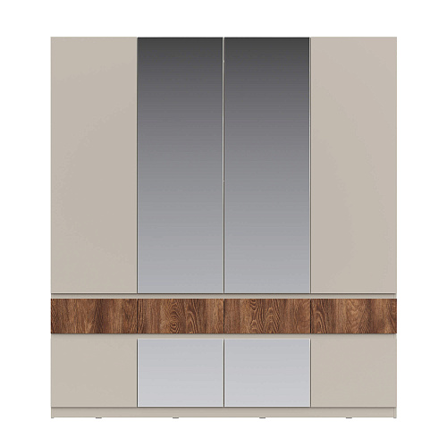Шкаф НК PIANO 4-х створчатый с зеркалом Кашемир/Каштан