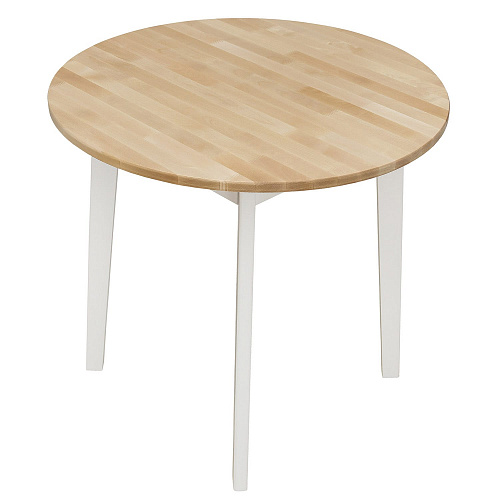 Стол обеденный круглый ИДЕЯ массив Бесцветный (Лак)/СНЕГ