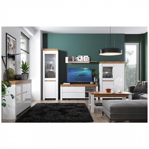 Шкаф с витриной TAURUS 1V1D Белый\Дуб вотан