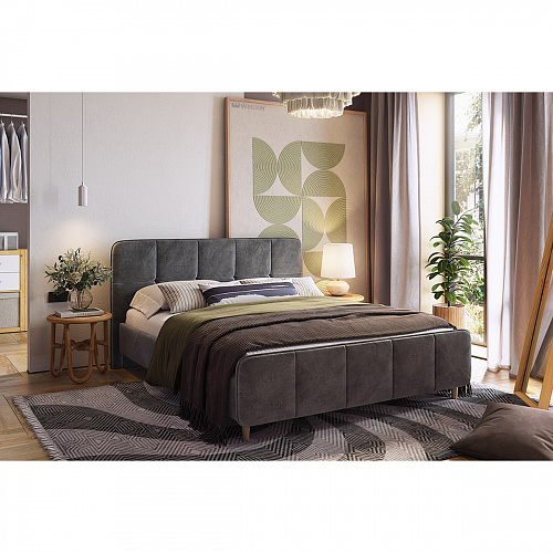 Кровать Грета 160х200 грей алькантара (велюр)