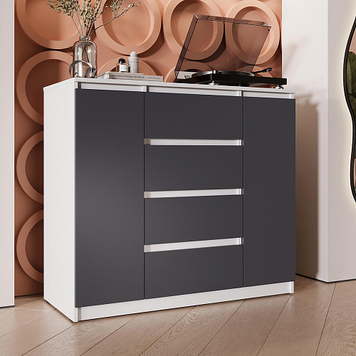 Комод ВЕГА Люкс 2Д-4Я Белый гладкий/Графит