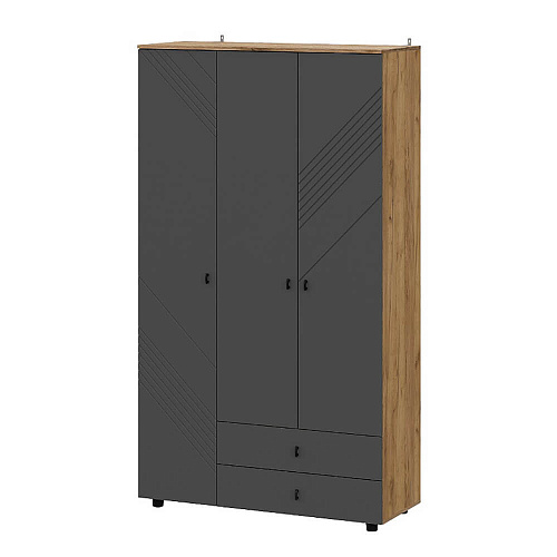 Шкаф Байкал трехстворчатый (с ящиками) Дуб Золотой/Графит