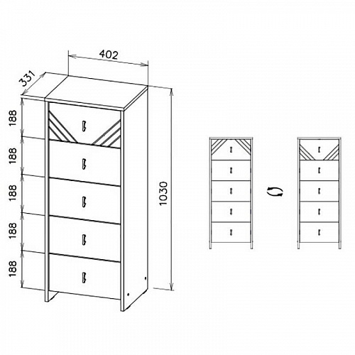Комод Байкал (5 ящиков) Дуб Золотой/Графит