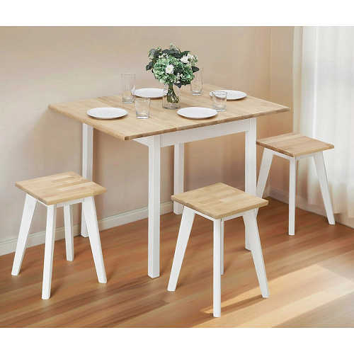 Табурет Квадратный ИДЕЯ массив Бесцветный (Лак)/СНЕГ