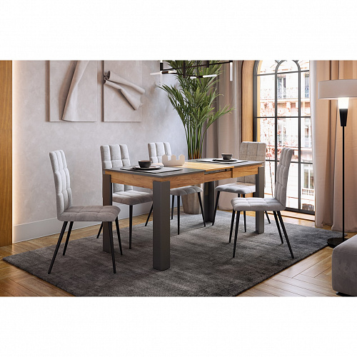 Стол обеденный раздвижной Гермес 2 графит/дуб крафт золотой