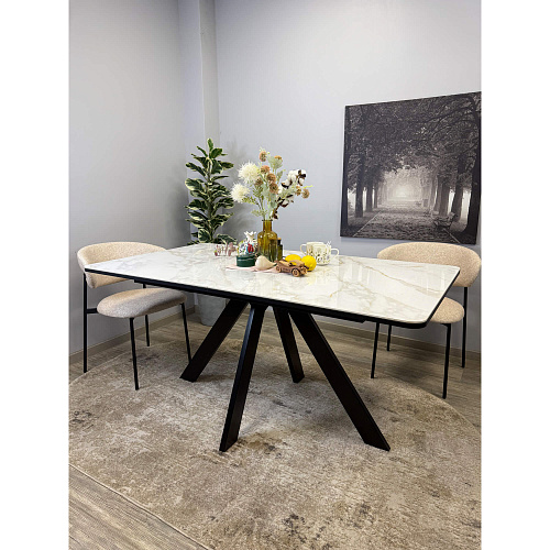Стол обеденный Kenner DL1600 черный/керамика мрамор белый глянец