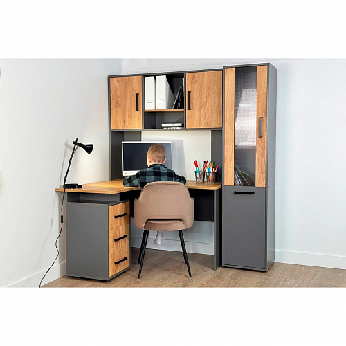 Стол компьютерный Лайт-2 1200 угловой графит/дуб крафт золотой