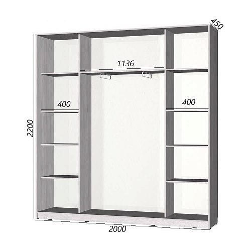 Шкаф-купе Старт 3-дверный без зеркала со вставками 2000 (высота 2200, глубина 450)
