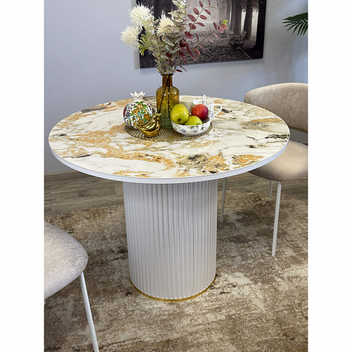 Стол обеденный Kenner LD1000 белый/керамика гранит золотой глянец