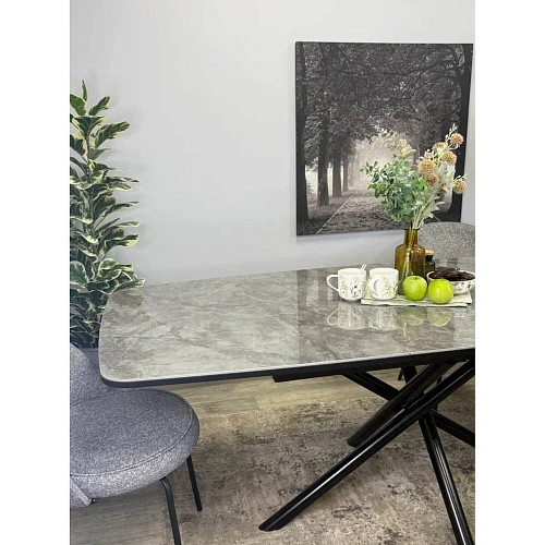 Стол обеденный Kenner DF1550 черный/керамика мрамор серый глянец