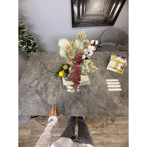 Стол обеденный Kenner DL1600 черный/керамика мрамор серый глянец