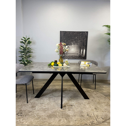 Стол обеденный Kenner DL1600 черный/керамика мрамор серый глянец