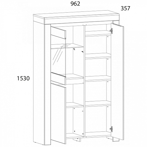 Шкаф с витриной TAURUS 1V2D Белый\Дуб вотан