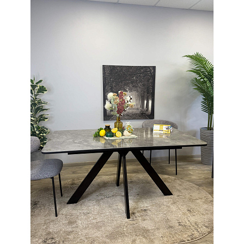 Стол обеденный Kenner DL1600 черный/керамика мрамор серый глянец