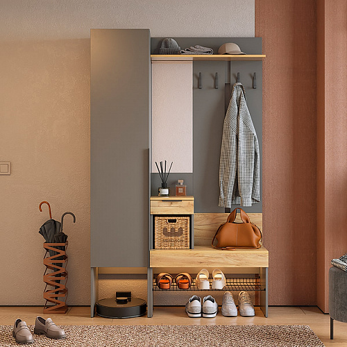 Прихожая Баско К3 графит/дуб крафт золотой