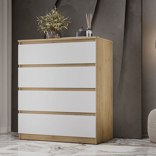 Комод ВЕГА Люкс 4Я Дуб Вотан/Белый гладкий