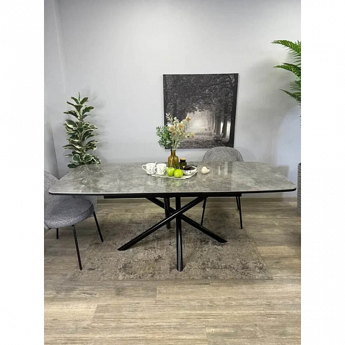 Стол обеденный Kenner DF1550 черный/керамика мрамор серый глянец
